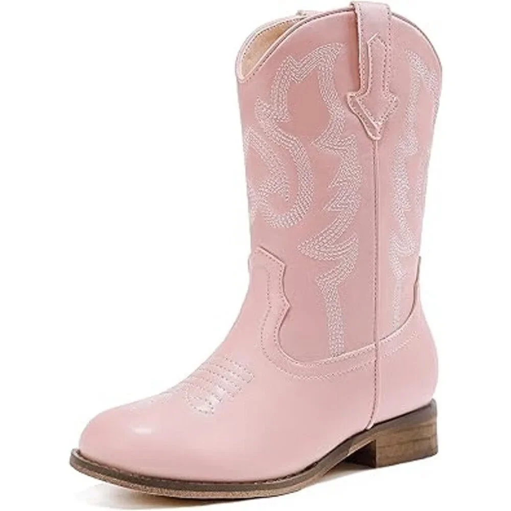 Motasha Toddler Girls Size 7 Pink Faux Leather Embroidered Cowboy Boot Shoes
